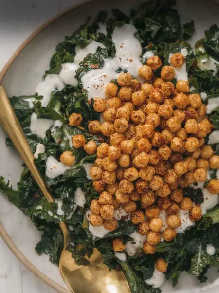 Garlicky Kale Salad with Crispy Chickpeas