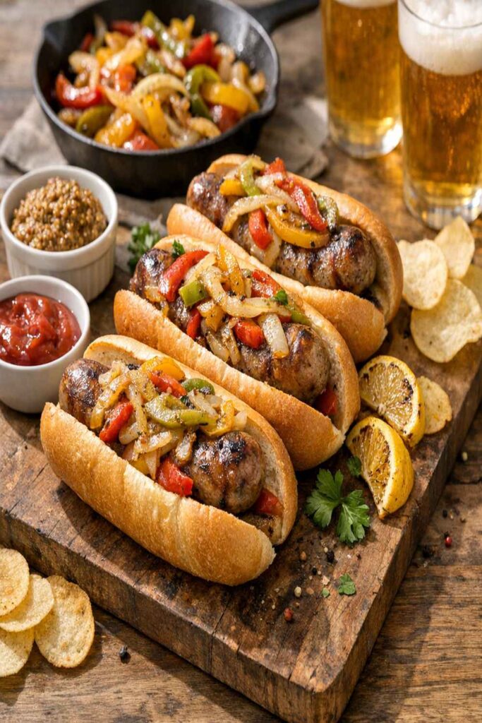 Brats With Peppers And Onions Recipe