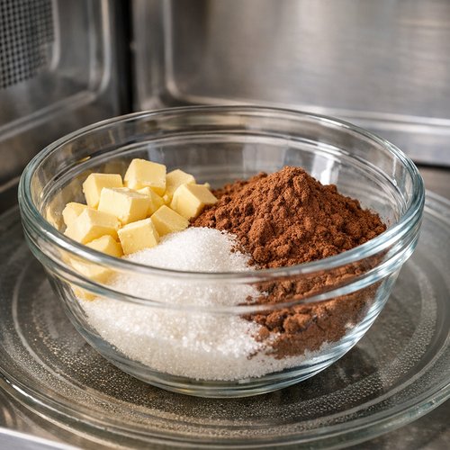 Step 2: Combine Butter, Sugar, and Cocoa in the Microwave
