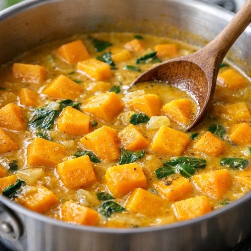 Step 4: Add the Butternut Squash and Bring to a Simmer