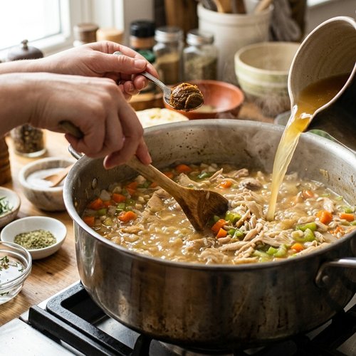 Step 3: Add Broth and Seasonings Gradually