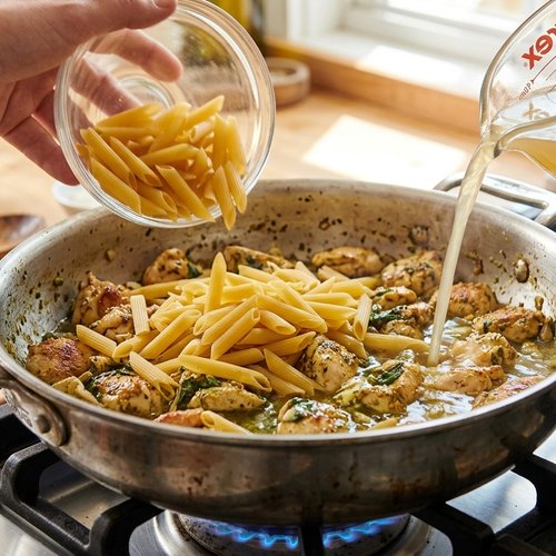 Step 4: Add Pasta and Broth (The Magic Happens Here)
